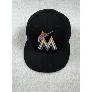 VTG Miami Marlins MLB New Era 59Fifty Fitted Baseball Hat Cap 7 1/8 Retro Logo